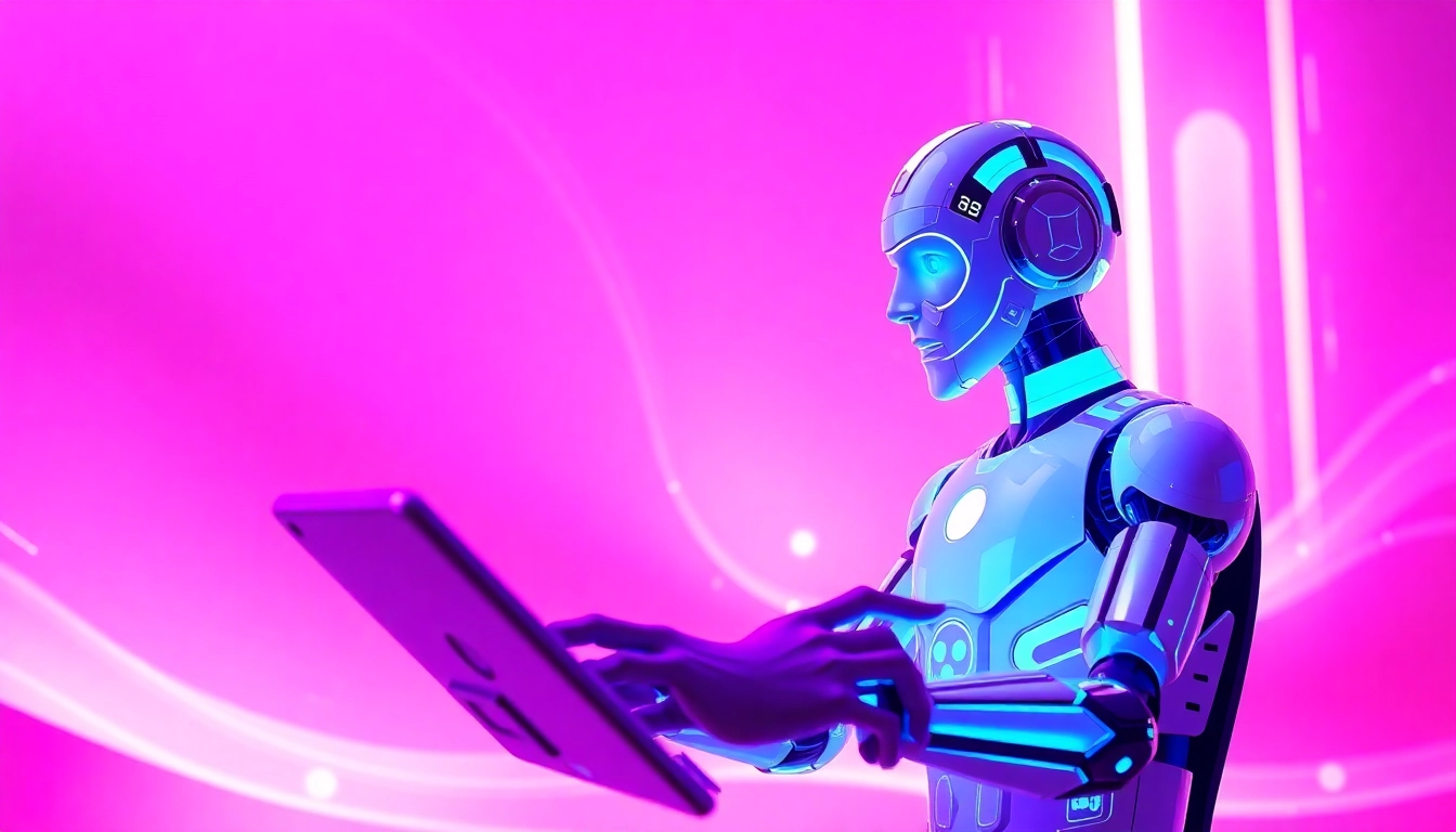 A user engaging with an AI chatbot in a futuristic digital landscape.