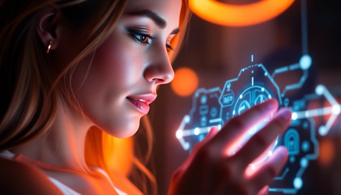 AI girlfriend engaging in a realistic digital chat with a user on a sleek screen, showcasing emotional connection and modern technology.