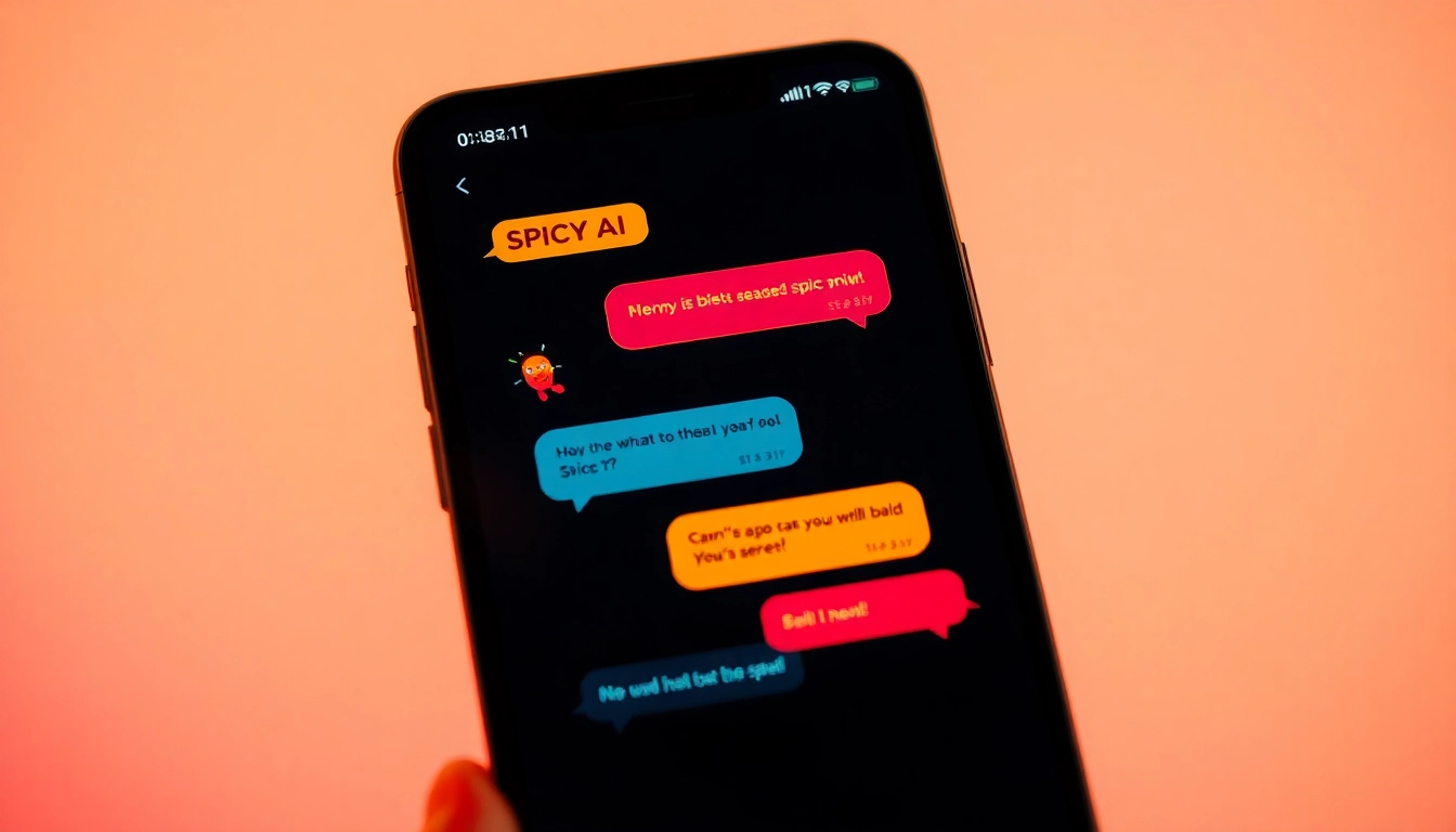 Spicy AI Chat app interface showing engaging conversations with vivid visuals and expressive chat bubbles, highlighting realistic AI interactions.