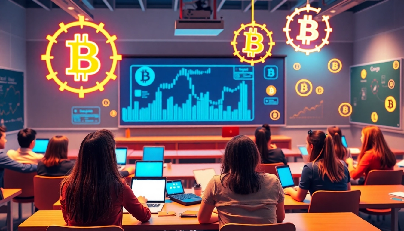 Engaging visual for crypto learning: diverse users exploring blockchain concepts in a digital setting, fostering understanding and innovation.