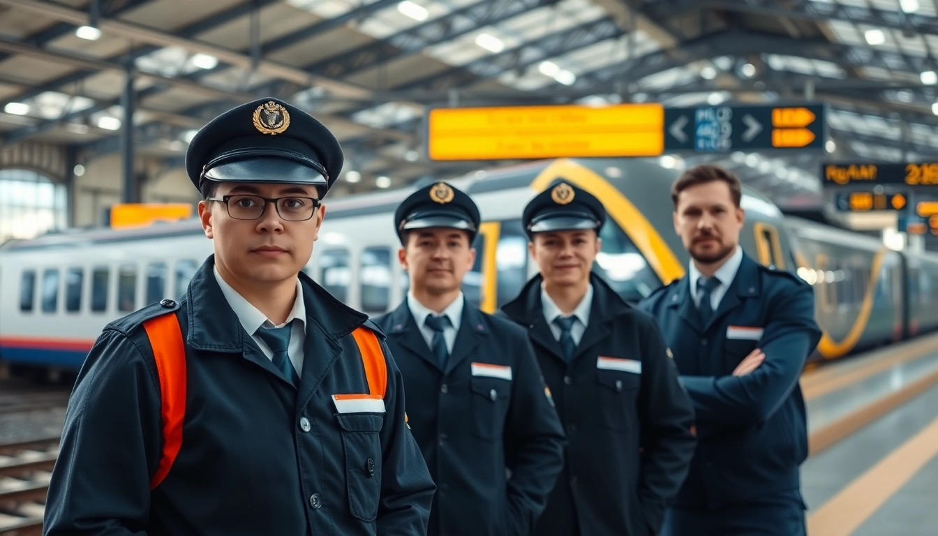 Railway Jobs recruitment drive showing workers and trains at a busy station, highlighting