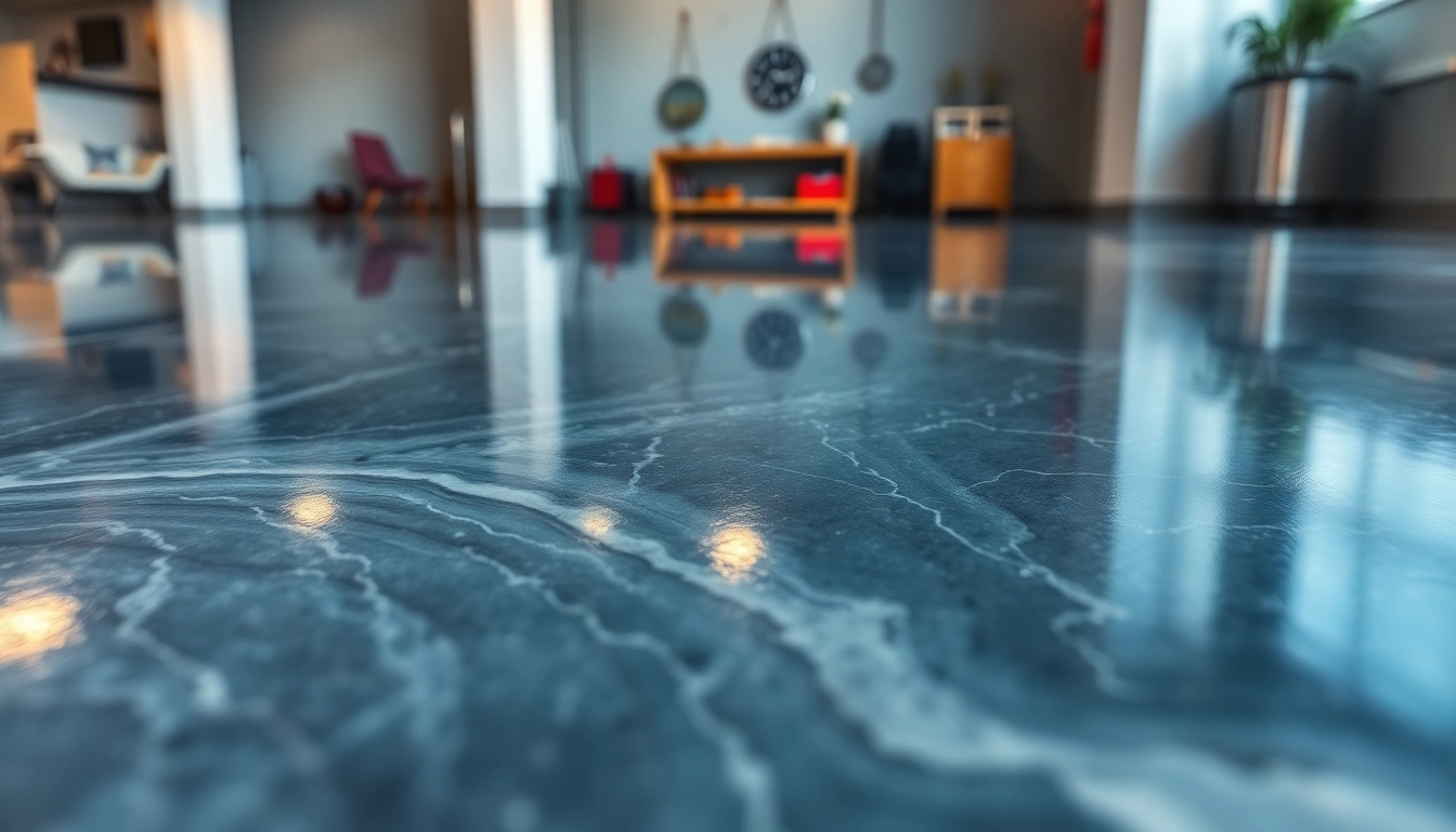 Professional guide demonstrating application of epoxy resin floor with smooth, high-gloss